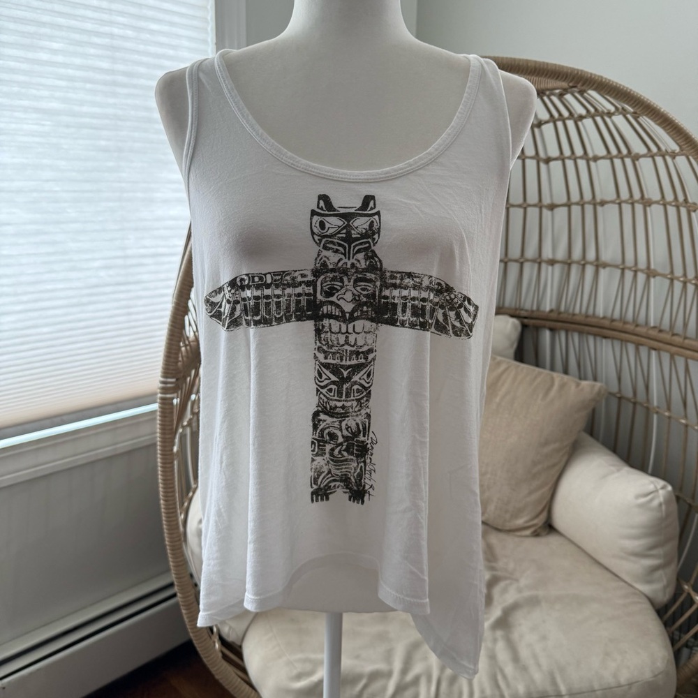 Denim & Supply Ralph Lauren Totem Graphic Tank Top White Boho Size M